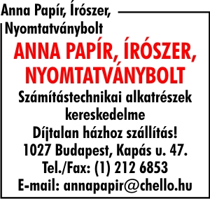 ANNA PAPÍR, ÍRÓSZER, NYOMTATVÁNYBOLT