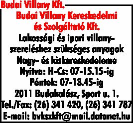 BUDAI VILLANY KERESKEDELMI ÉS SZOLGÁLTATÓ KFT.