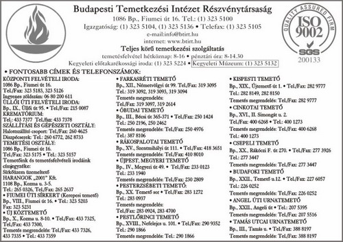 BUDAPESTI TEMETKEZÉSI INTÉZET ZRT.