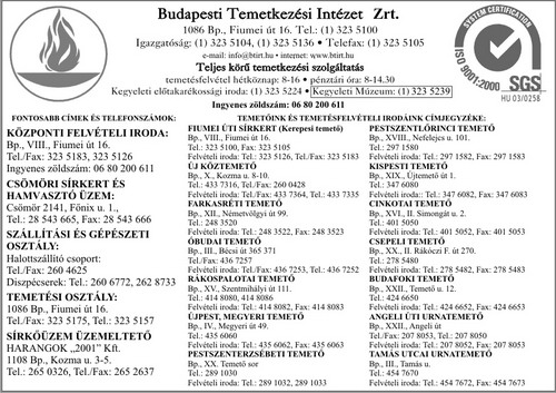 BUDAPESTI TEMETKEZÉSI INTÉZET ZRT.