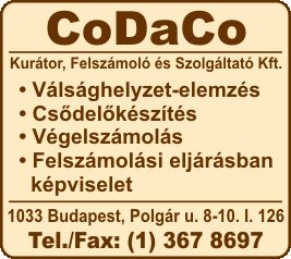 CODACO KURÁTOR FELSZÁMOLÓ ÉS SZOLGÁLTATÓ KFT.