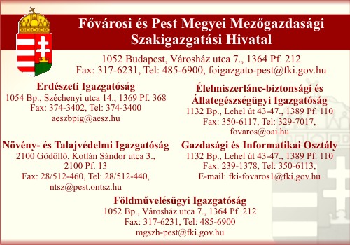 FŐVÁROSI ÉS PEST MEGYEI MEZŐGAZDASÁGI SZAKIGAZGATÁSI HIVATAL