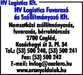 HV LOGISTICS FUVAROZÓ ÉS SZÁLLÍTMÁNYOZÓ KFT.